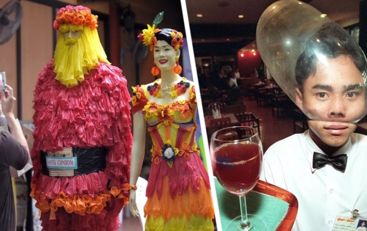 В этом странном ресторане в Таиланде повсюду презервативы, в них ходят даже официанты В этом странном ресторане в Таиланде повсюду презервативы, в них ходят даже официанты