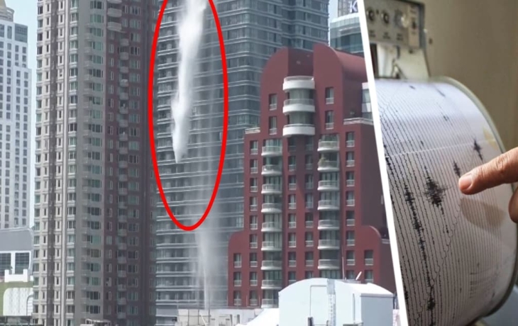 Вода из бассейна на крыше небоскреба в Бангкоке вылилась в виде водопада из-за землетрясения